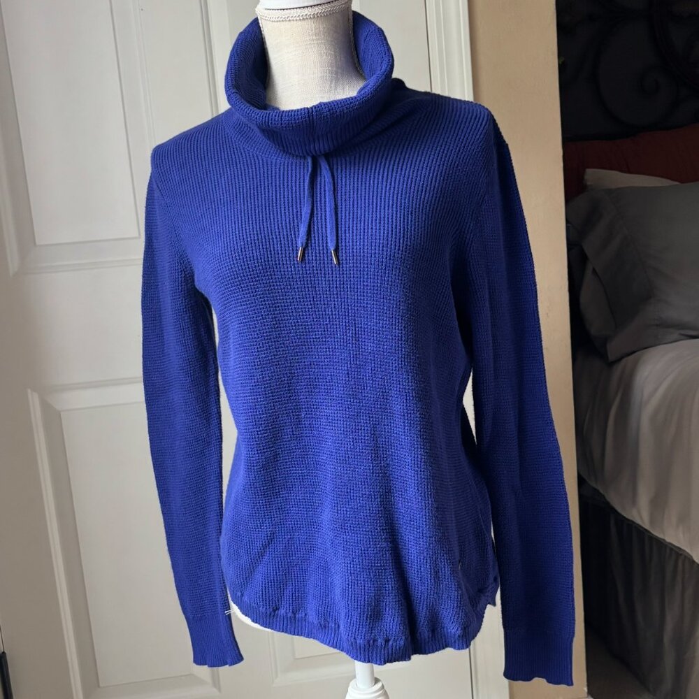 Ralph Lauren - Thermal Knit Cowl Neck Blue Sweater - 100% Cotton (Size: M)